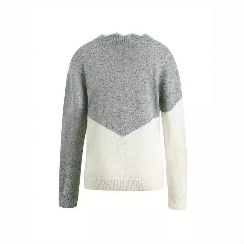 New Autumn And Winter V-neck Color Matching Sweater For Women