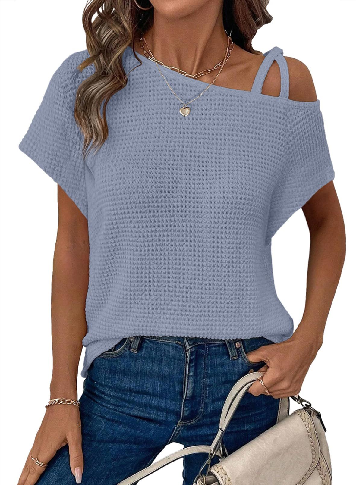Short-sleeved Off-shoulder Knitted T-shirt Casual Women