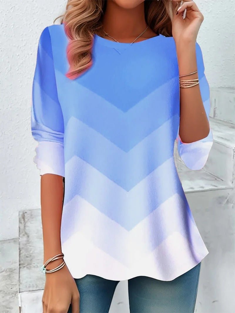Striped Tie-Dye Long Sleeve T-shirt - Trendy Leisure Top