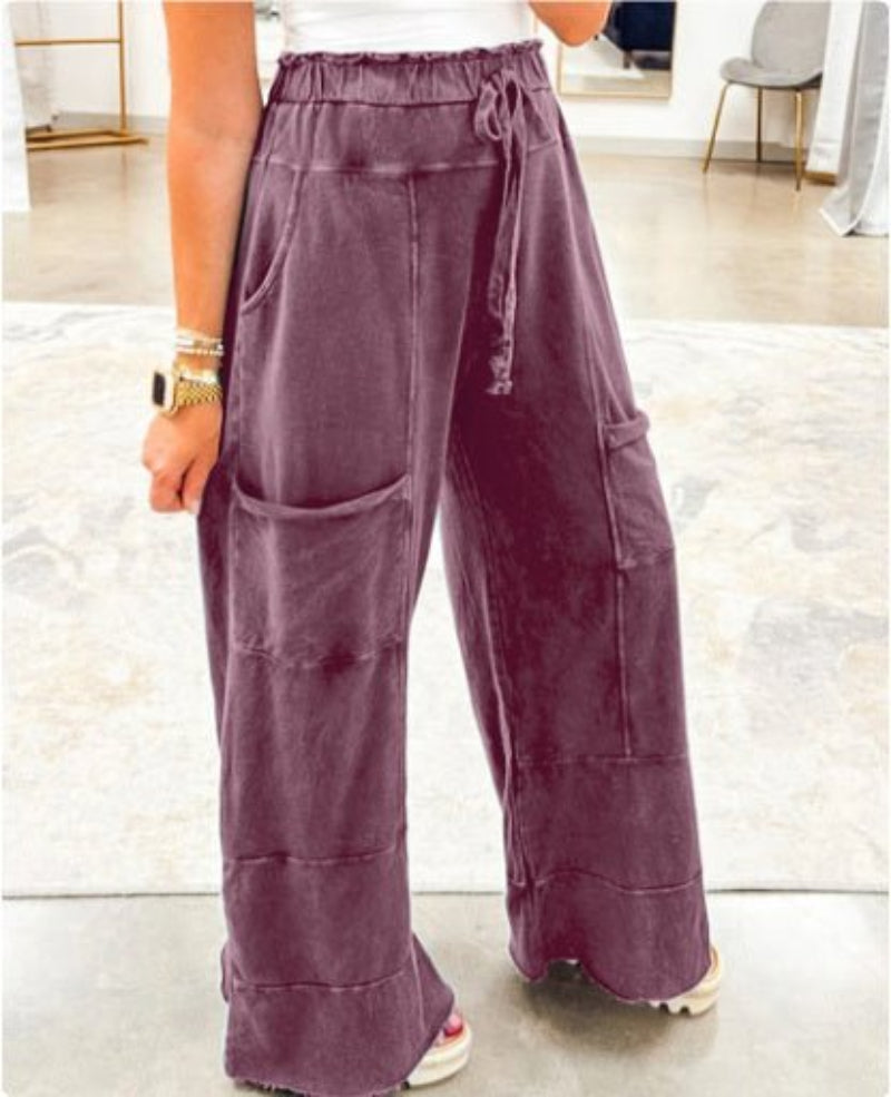 Pant - Lace-up High Waist Raw Hem Patched Pocket Pants