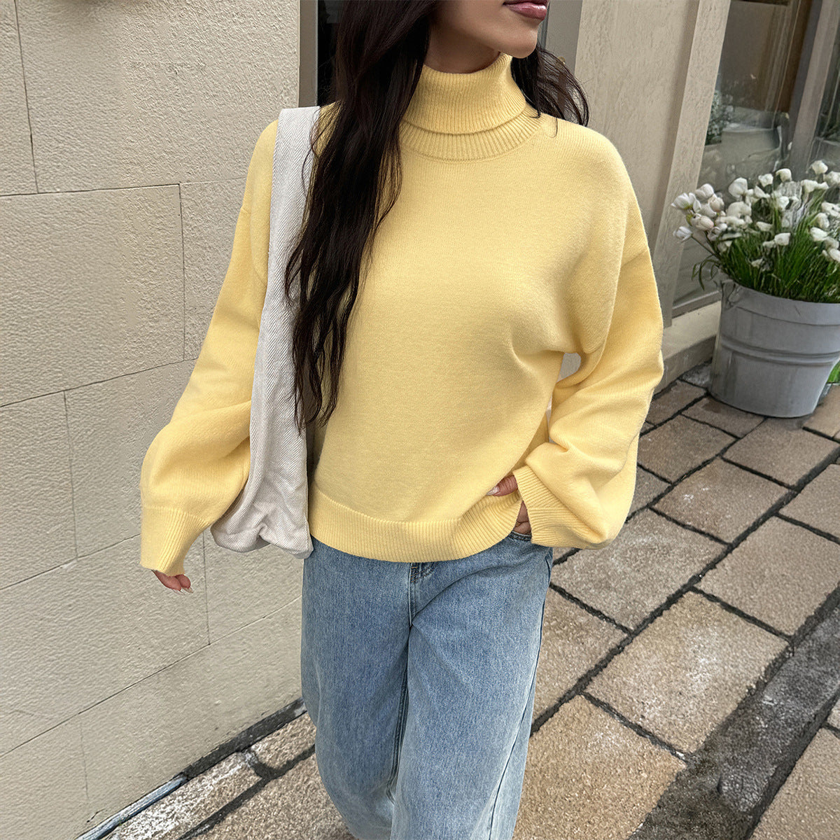 Y2g Hot Girl Turtleneck Woolen Long-sleeved Sweater For Women