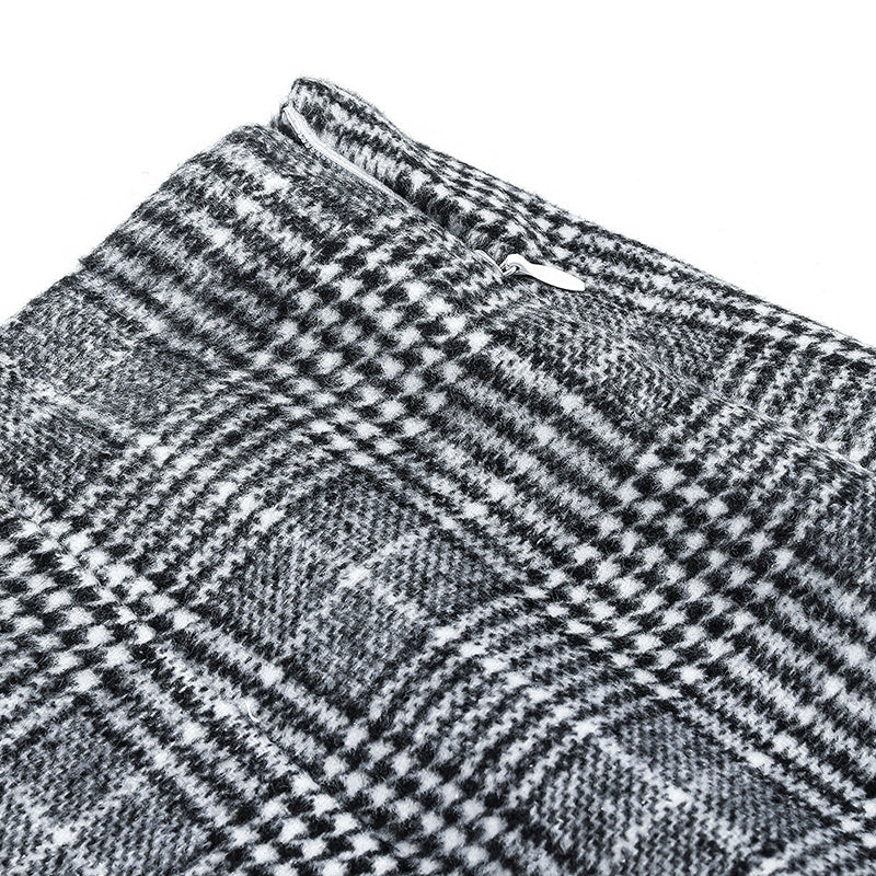 Jupe crayon moulante taille haute à carreaux pour femme, mini-jupe en laine