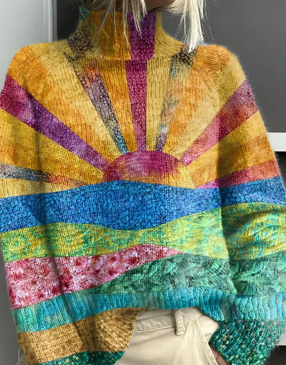 Women's Abstract Printing Casual Cardigan Sweater