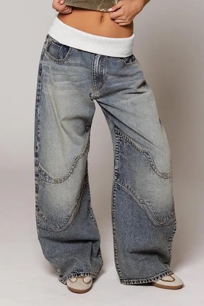 Fashion Denim Distressed Loose Straight Women's Trousers