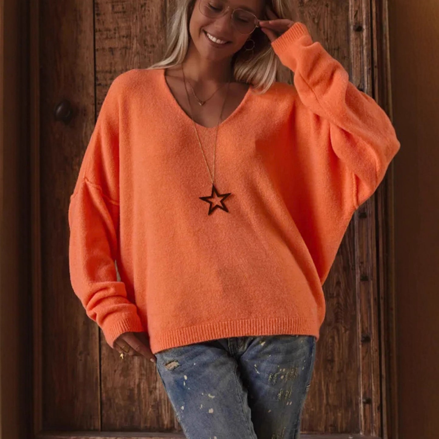 New Deep V-neck Pullover Women's Sweater