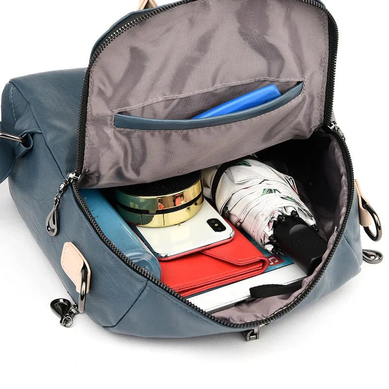 Women's Soft PU Leather Fashion Backpack – Blue - Saunders Fashion