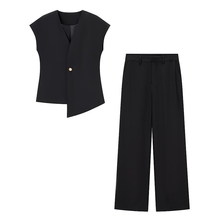 Women's Clothing Button Top Wide Leg Pants Suit