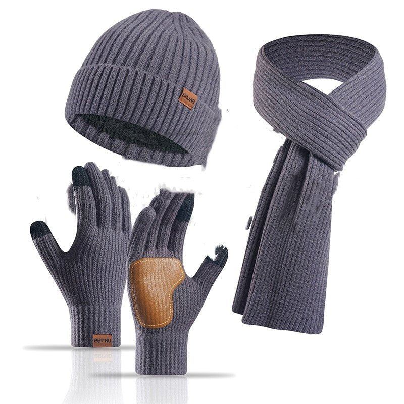 Winter Women's Wool Hat Scarf Gloves Three-Piece Set