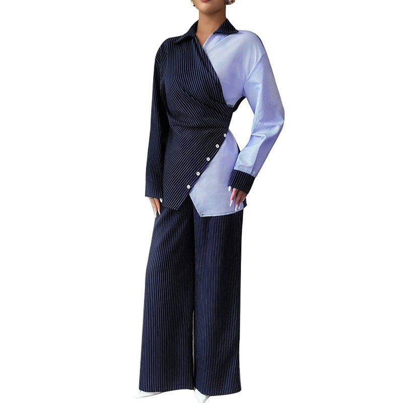 Lace-up Long Sleeve Shirt Straight-leg Trousers Suit