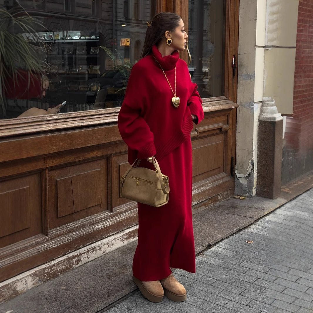 Casual Turtleneck Sweater Skirt Suit for Women