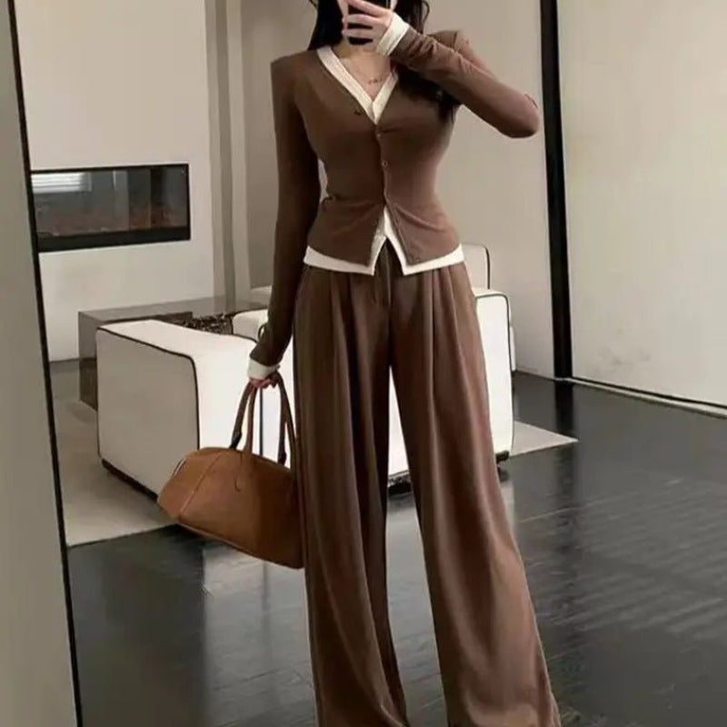 Women's High Waist Wide Leg Pants with top Two-piece Set