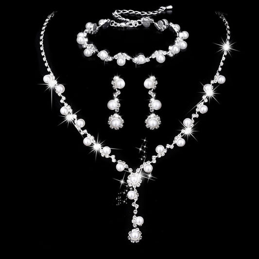 Pearl Elegance - 3 - Piece Crystal and Pearl Jewelry Set - Saunders Fashion