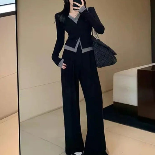 Women's High Waist Wide Leg Pants with top Two-piece Set