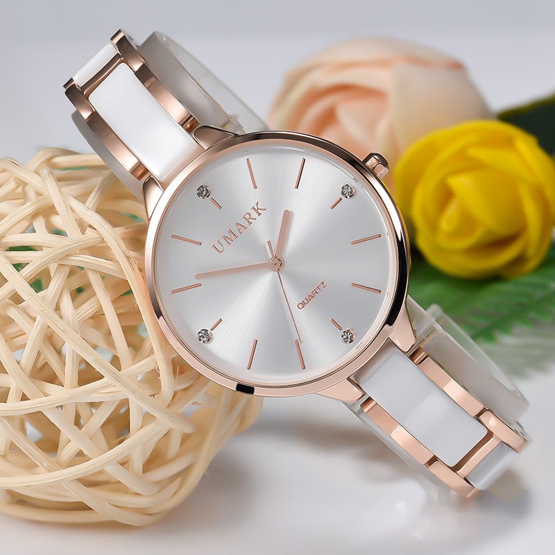 Diamond Elegance - Ceramic Waterproof Quartz Watch for Women - Saunders Fashion