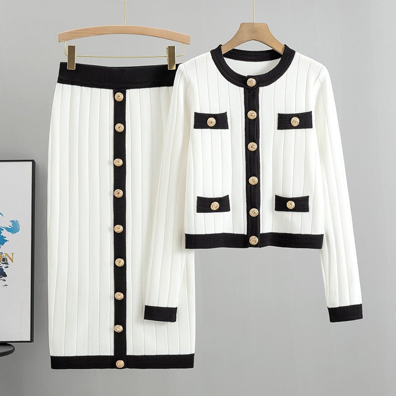 Skirt Knitted Cardigan Two-piece Set For Women