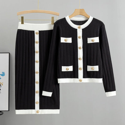 Skirt Knitted Cardigan Two-piece Set For Women