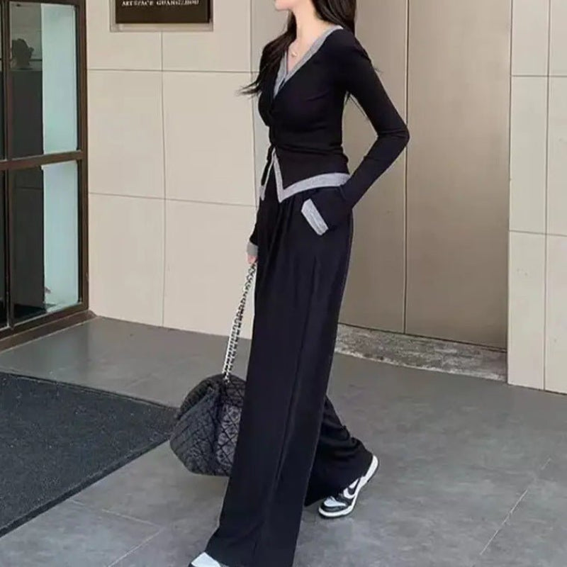 Women's High Waist Wide Leg Pants with top Two-piece Set