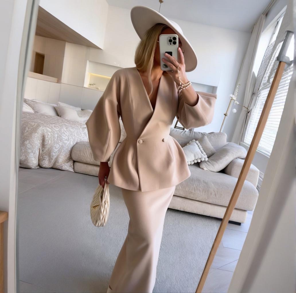 Women's Fashion Puff Sleeve Skirt Suit Professional Elegant