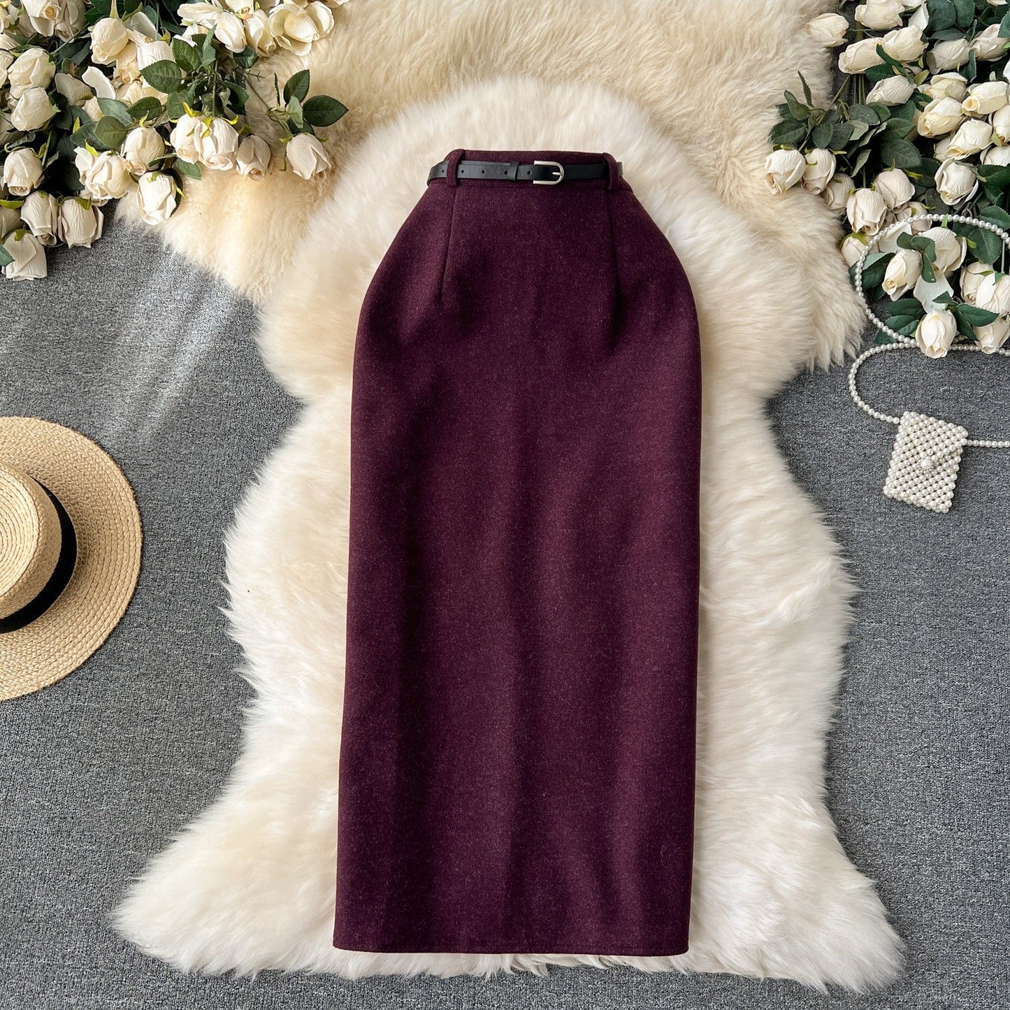 Woolen High Waist Skirt - Sophisticated Elegance