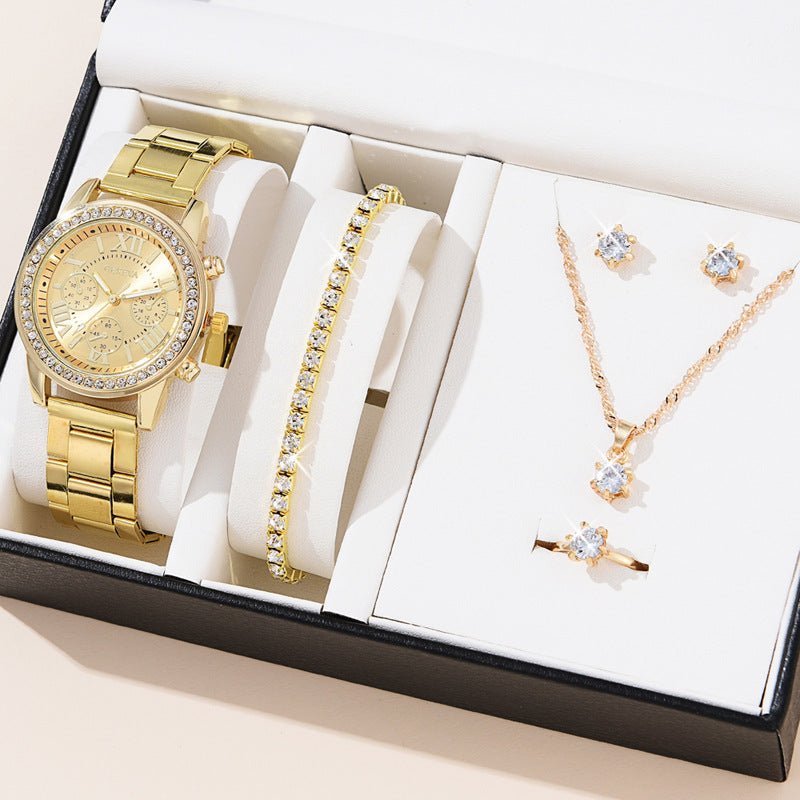 Diamond Luxe - Three - Eye Quartz Watch and Jewelry Set - Saunders Fashion