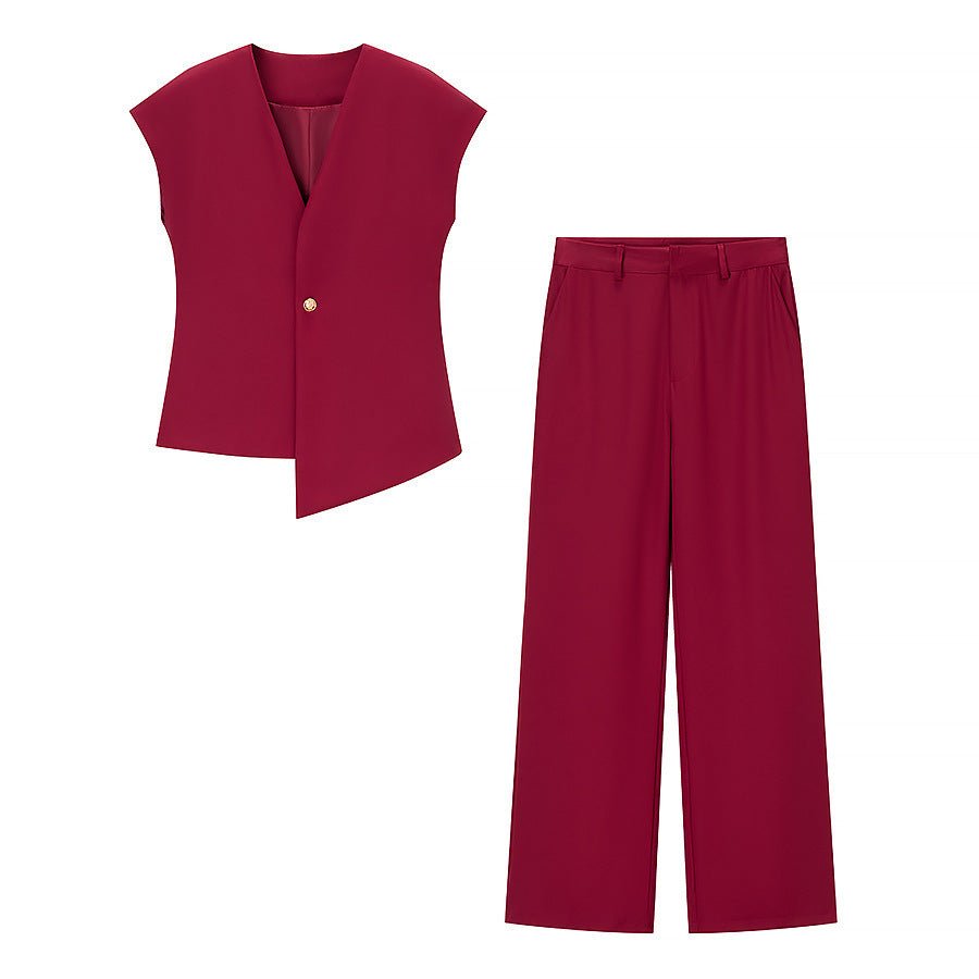 Women's Clothing Button Top Wide Leg Pants Suit
