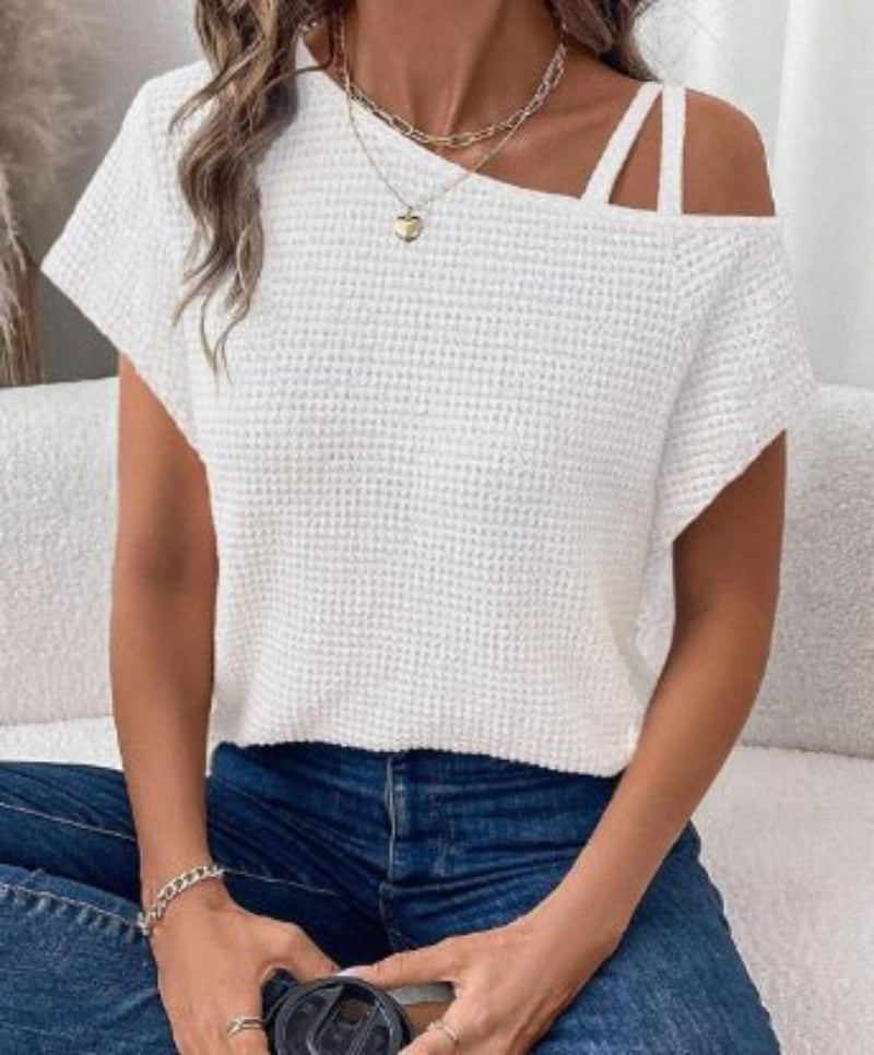 Short-sleeved Off-shoulder Knitted T-shirt Casual Women