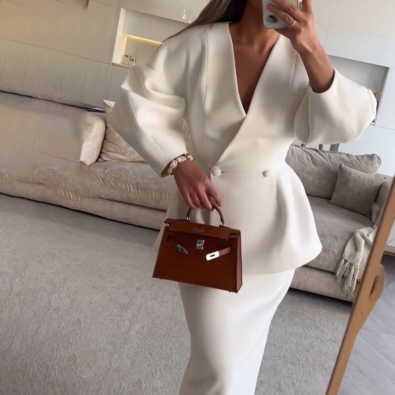 Women's Fashion Puff Sleeve Skirt Suit Professional Elegant