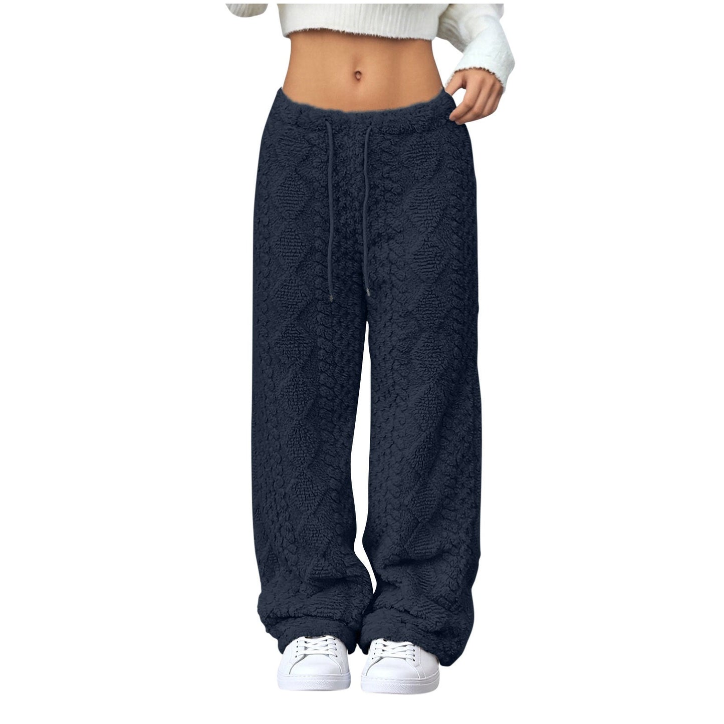Velvet Padded Loose Straight-leg Trousers