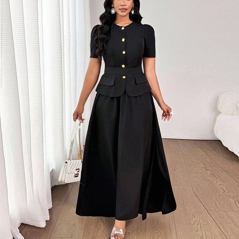 Short Sleeve Skirt Two-piece Long Dress Suit