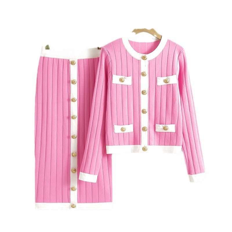 Skirt Knitted Cardigan Two-piece Set For Women