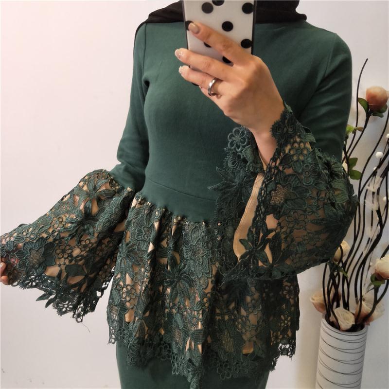 Bell Sleeve Lace Shirt Patchwork Stand-up Collar For Women