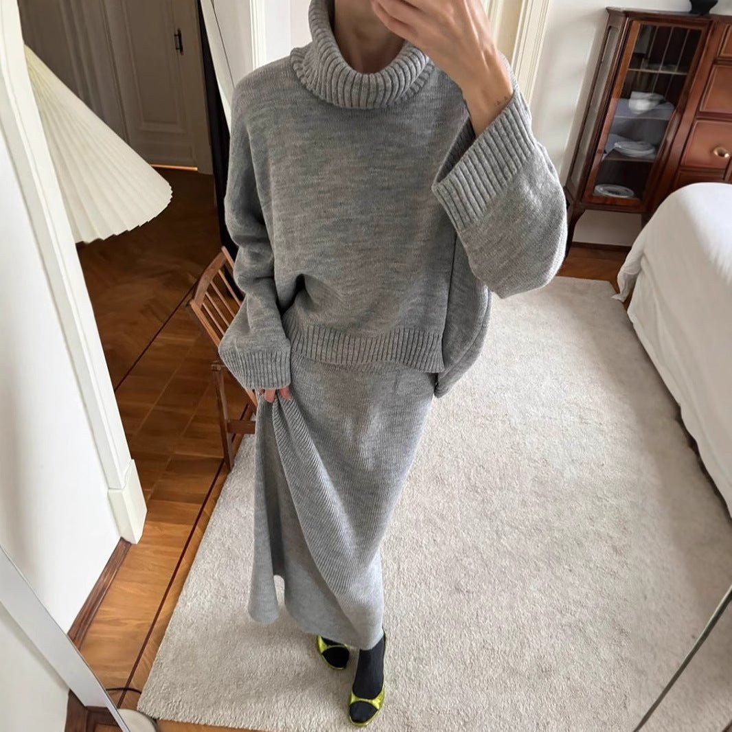Casual Turtleneck Sweater Skirt Suit for Women
