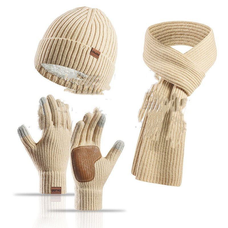 Winter Women's Wool Hat Scarf Gloves Three-Piece Set