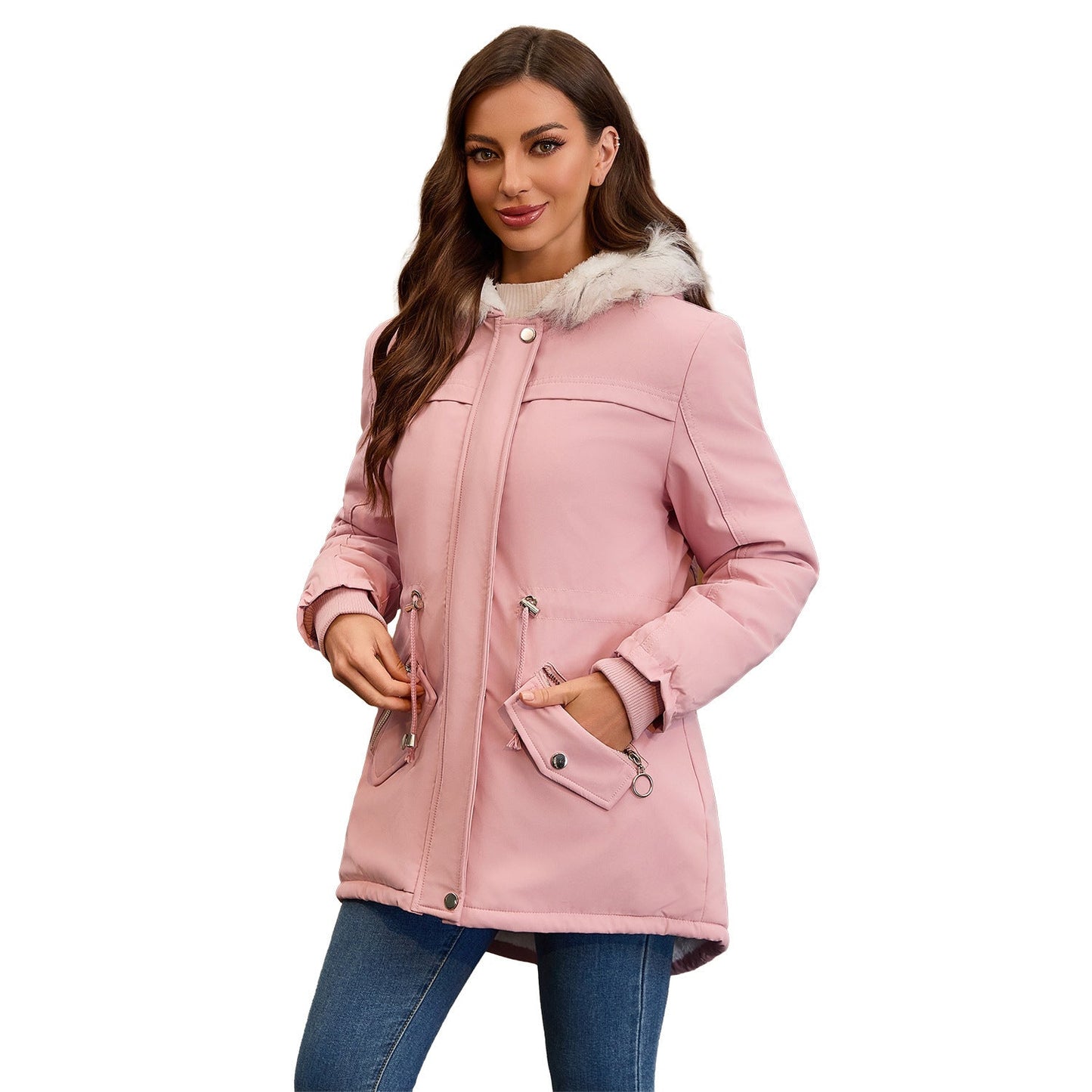 Ladies Fur Collar Fleece Padded Coat