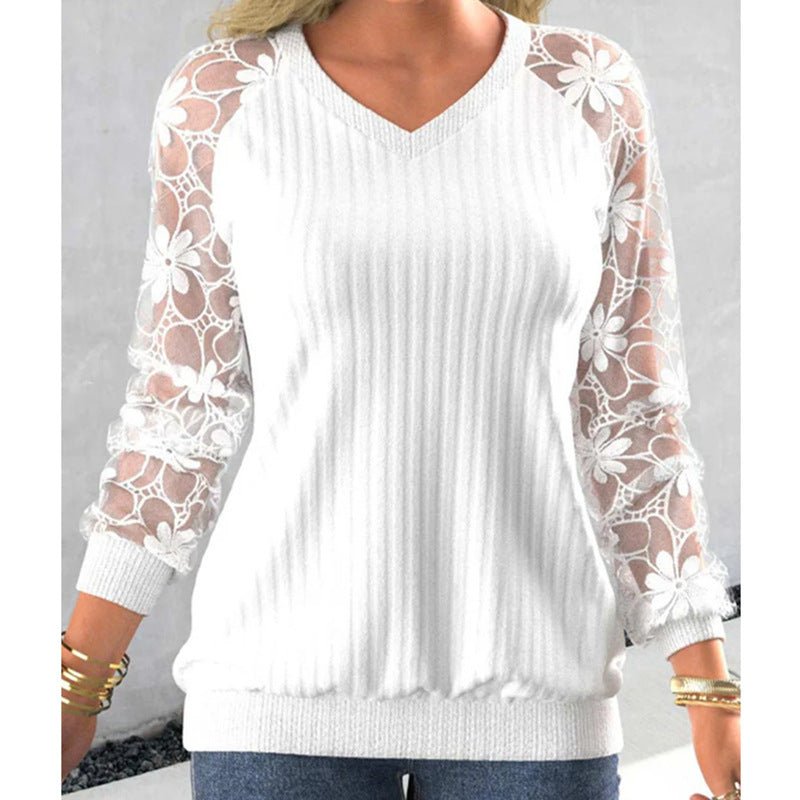 Lace Sleeve Sweater solid color
