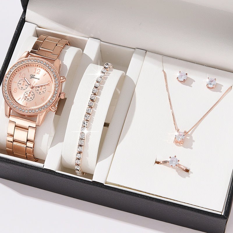 Diamond Luxe - Three - Eye Quartz Watch and Jewelry Set - Saunders Fashion