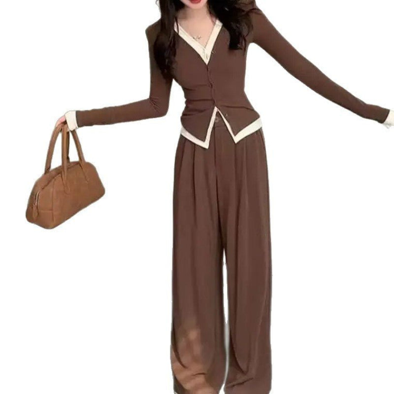 Women's High Waist Wide Leg Pants with top Two-piece Set
