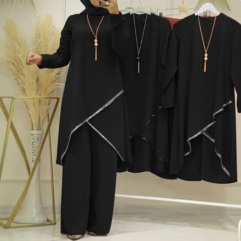 O-collar Long Sleeve Shirt Wide Leg Pants Suit Casual