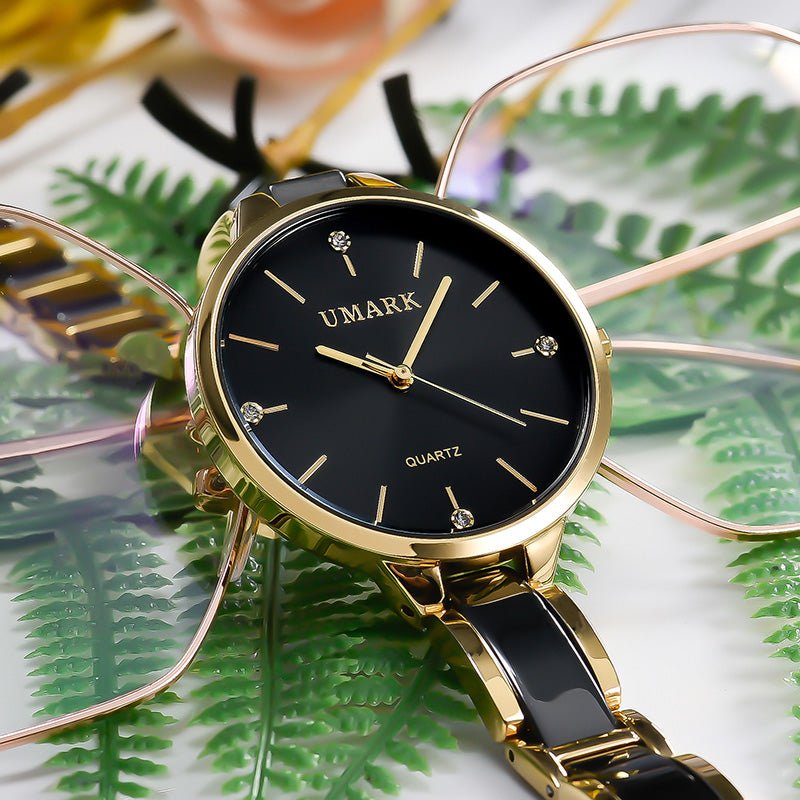 Diamond Elegance - Ceramic Waterproof Quartz Watch for Women - Saunders Fashion