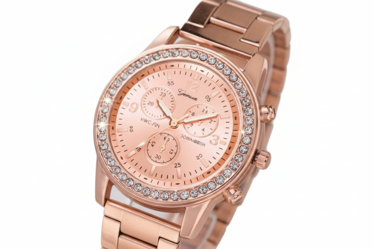 Diamond Luxe - Three - Eye Quartz Watch and Jewelry Set - Saunders Fashion