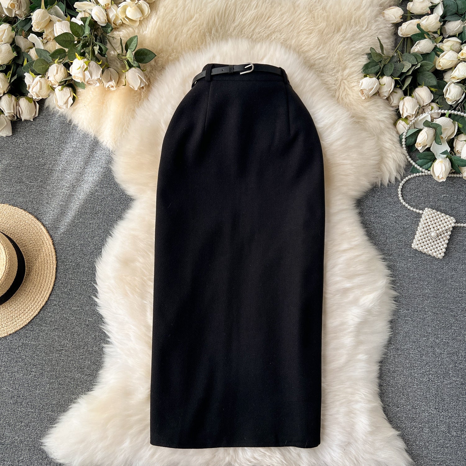 Woolen High Waist Skirt - Sophisticated Elegance