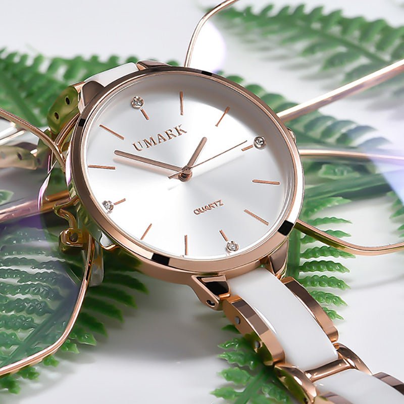 Diamond Elegance - Ceramic Waterproof Quartz Watch for Women - Saunders Fashion