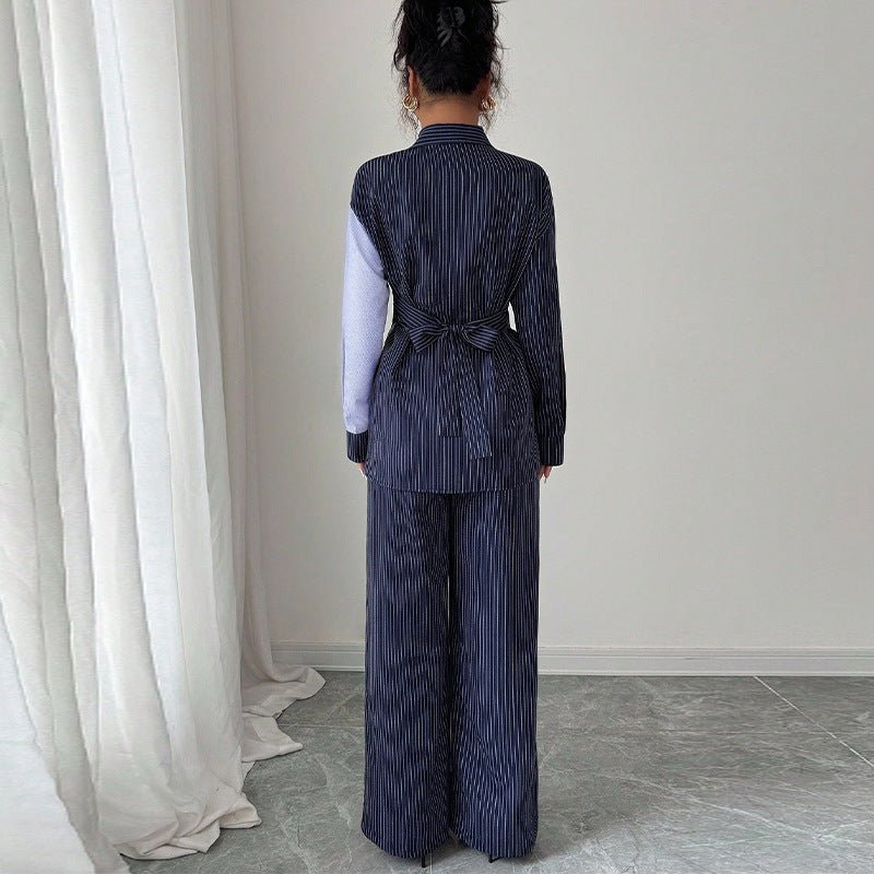 Lace-up Long Sleeve Shirt Straight-leg Trousers Suit