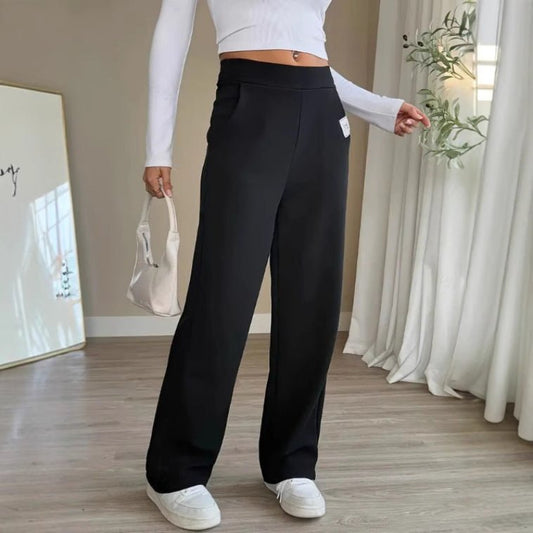 Casual Pants Solid Color High Waist Straight-leg