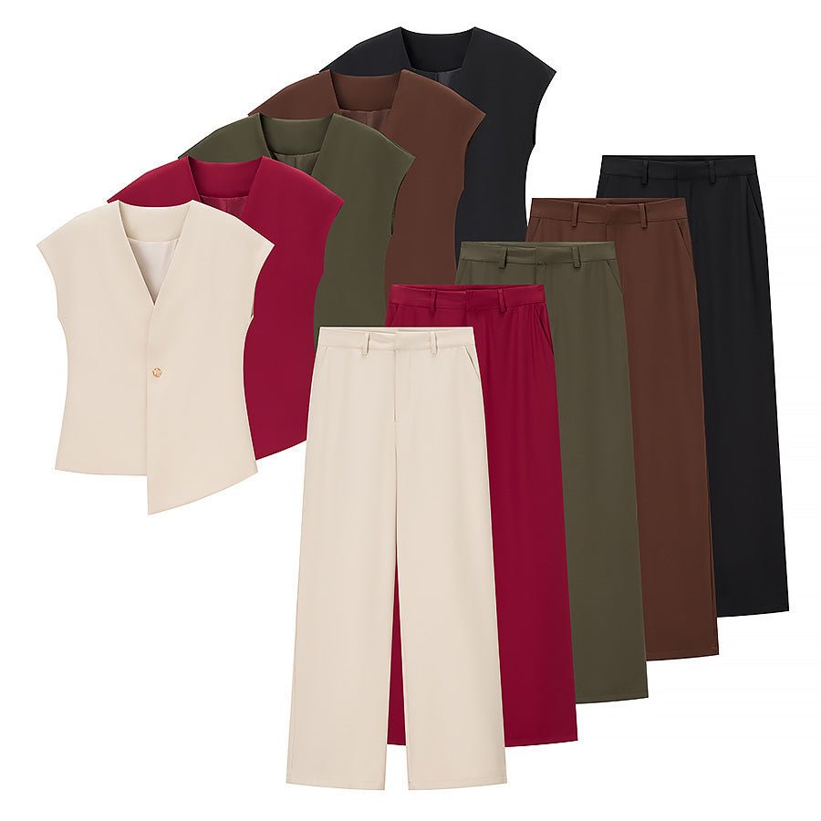 Women's Clothing Button Top Wide Leg Pants Suit