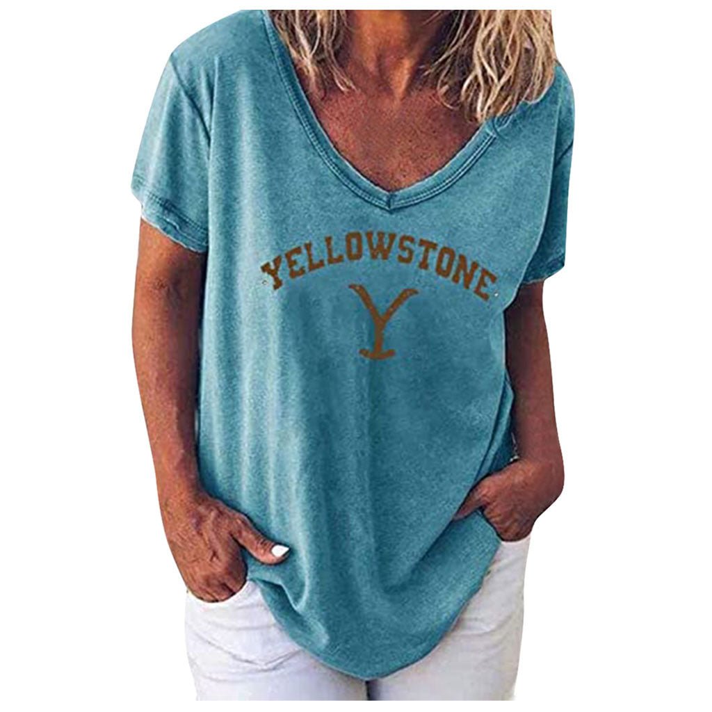 V-neck Short-sleeved T-shirt - Casual Everyday style