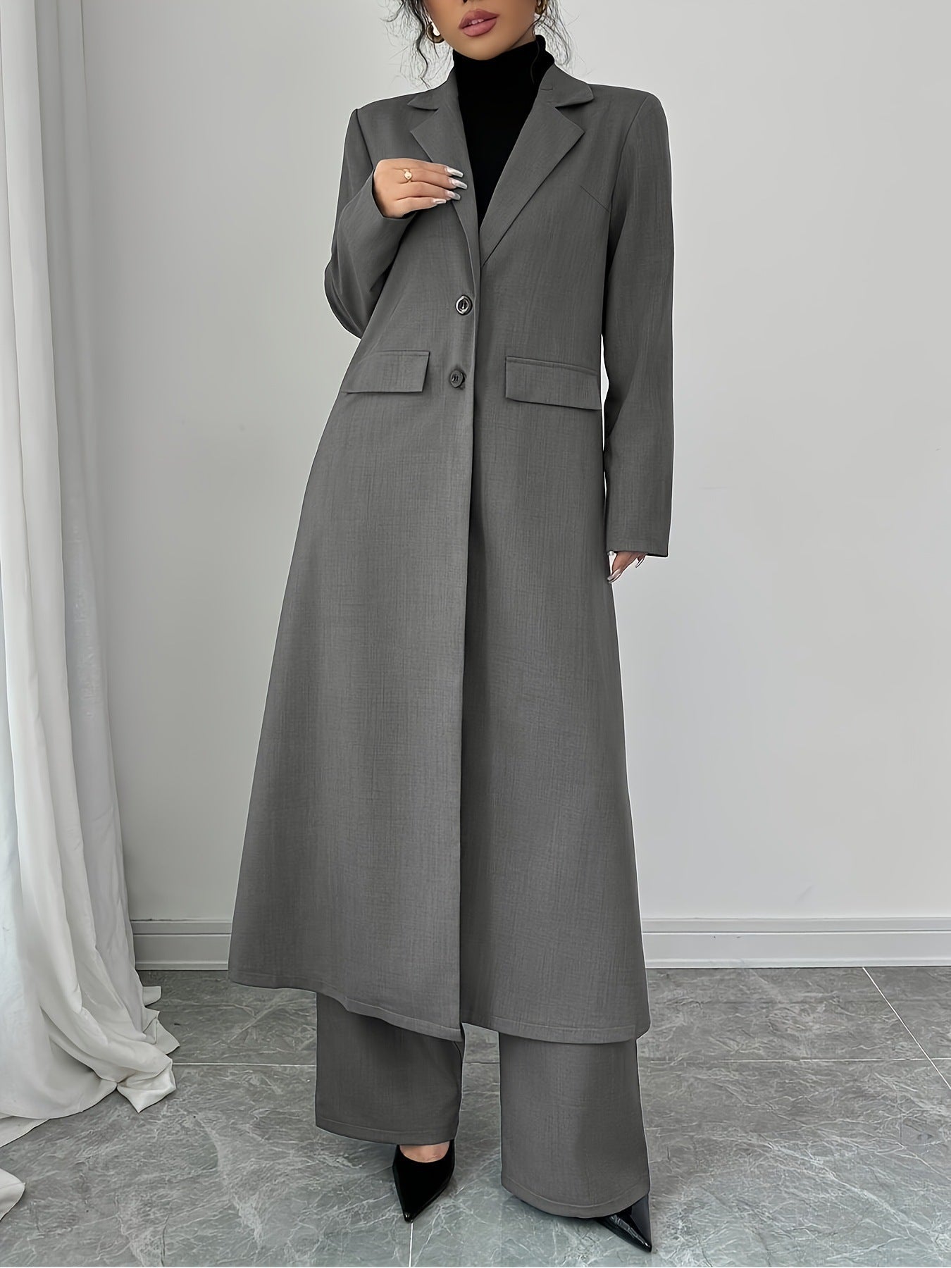 Graceful Two-Piece Suit: Long Jacket Pants Set