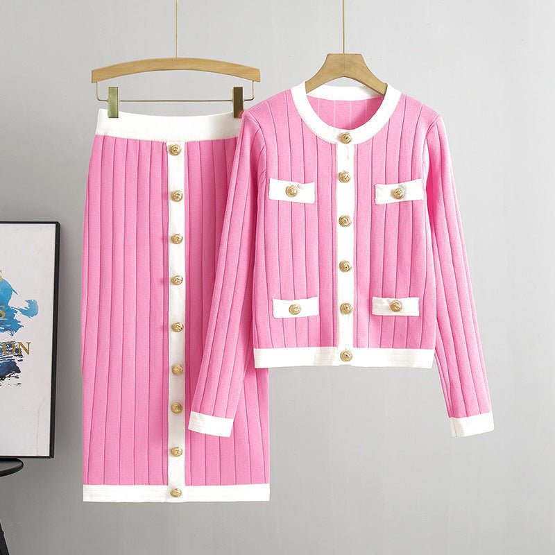 Skirt Knitted Cardigan Two-piece Set For Women