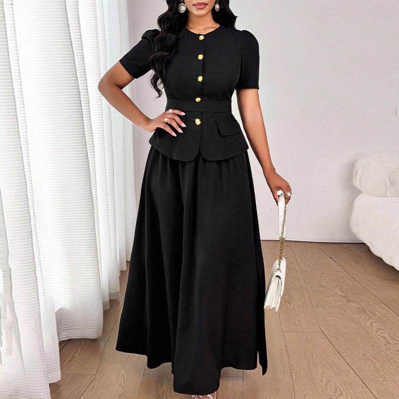 Short Sleeve Skirt Two-piece Long Dress Suit