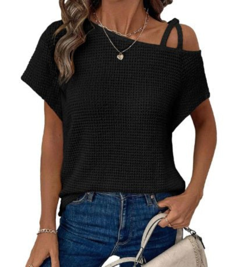 Short-sleeved Off-shoulder Knitted T-shirt Casual Women